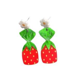 Strawberry Candy Daisy Dangle Earrings Vintage Vibes - NWT Statement Novelty!